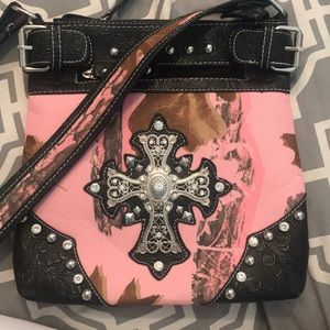 Pink Camouflage cross body purse